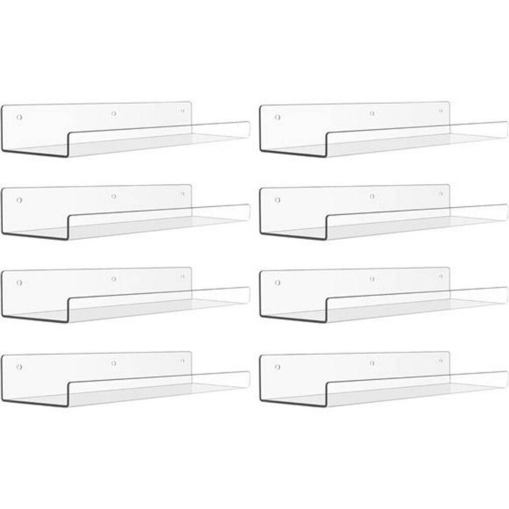 Upsimples Clear Acrylic Wall Shelves 8 Pack Floating Storage for Bathroom Kids